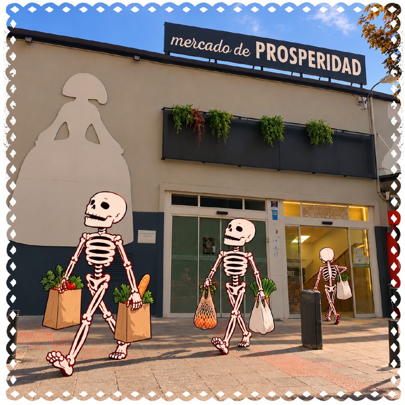 Ilustración: calacas salen con la compra del Mercado de Prosperidad